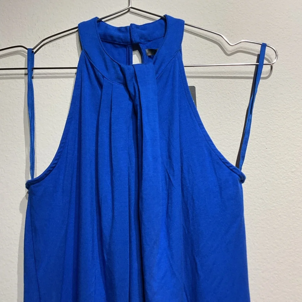 NWT Michael Stars Elegant Blue Sleeveless Top Size S.-Pleated Halter Shirt - Picture 5 of 9